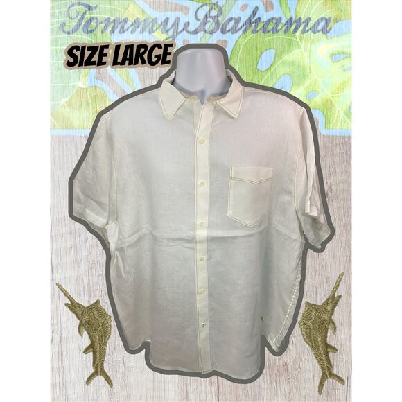 Tommy Bahama White Button-Up Shirt Men’s Size Large 100% Linen Casual Island - Picture 1 of 11